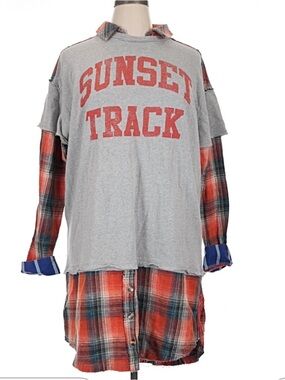 We The Free Kids Gray & Red Layered Plaid Hoodie Shirt